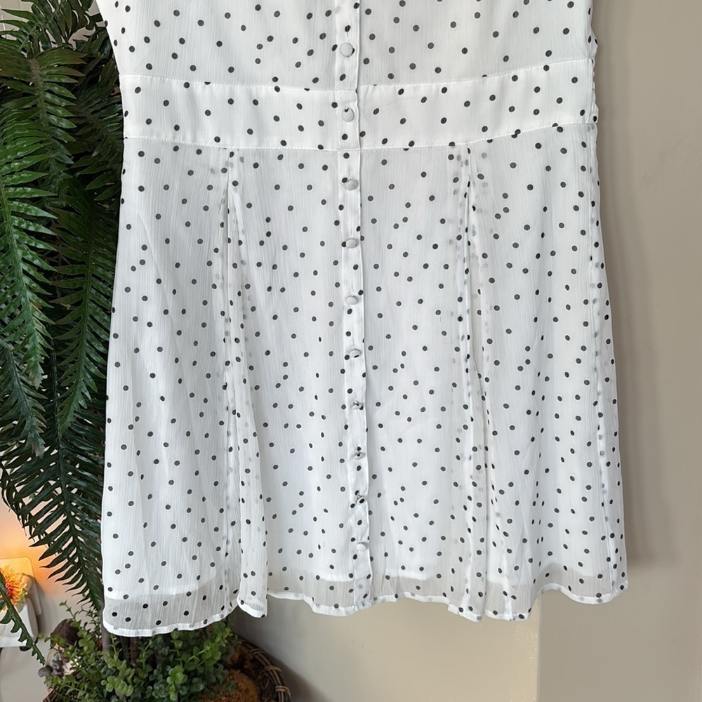 Abercrombie & Fitch White & Black Polka Dot Button Up V-Neck Dress Sheer Lined - Picture 2 of 15